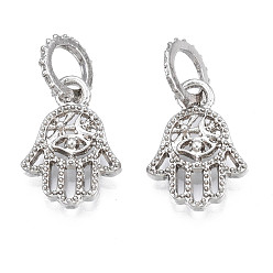 Платина Европейские подвески из сплава с покрытием для стойки, Подвески с большими отверстиями, без кадмия, без никеля и без свинца, рука хамса / рука мириам с глазом, платина, 23.5 мм, отверстие : 5 мм, Хамса рука: 17x12.5x3мм