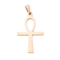 Розовое Золото Ионное покрытие (ip) 304 подвески из нержавеющей стали, Анк крест, розовое золото , 44.5x27x1.5 мм, отверстие : 5x9 мм