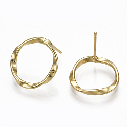 Real 18K Gold Plated Brass Stud Earrings, Ring, Real 18K Gold Plated, 16mm, Pin: 0.7mm