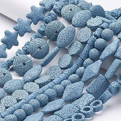 Light Sky Blue Natural Lava Rock Beads Strands, Dyed, Mixed Shapes, Light Sky Blue, 6~40x6~32x6~12mm, Hole: 2~4mm, about 8~66pcs/strand, 14.17 inch~16.53 inch