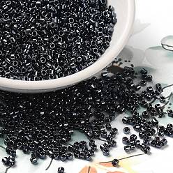 Black Plated Electroplate Glass Seed Beads, Metallic Colours, Cylinder, Black Plated, 2x1.5mm, Hole: 1mm, about 58967pcs/pound