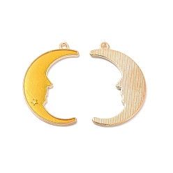 Gold Alloy Enamel Pendants, Crescent Moon with Face Charm, Golden, Gold, 32x19.5x1.5mm, Hole: 1.4mm