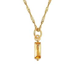 Gold Birthstone Style Cubic Zirconia Rectangle Pendant Necklaces, Golden Titanium Steel Necklace, Gold, 17.72 inch(45cm)