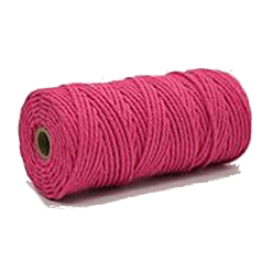 Deep Pink Cotton String Threads, Macrame Cord, Decorative String Threads, for DIY Crafts, Gift Wrapping and Jewelry Making, Deep Pink, 4mm, about 109.36 Yards(100m)/Roll