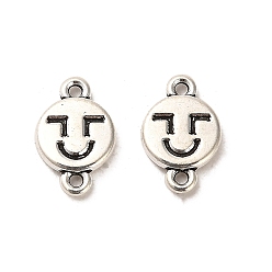 Antique Silver Tibetan Style Alloy Connector Charms, Cadmium Free & Lead Free, Flat Round with Smiling Face, Antique Silver, 14x9x2mm, Hole: 1.4mm, about 1315pcs/1000g