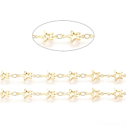Real 18K Gold Plated Brass Link Chain, Long-Lasting Plated, Soldered, with Spool, Hollow Star, Real 18K Gold Plated, 3.5x3x0.5mm, Star: 12.5x8x1.5mm, about 32.8 Feet(10m)/roll