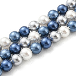 Marine Blue Electroplated Natural Shell Beads Strands, Imitation Pearl, Dyed, Round, Marine Blue, 4~4.5mm, Hole: 0.7mm, about 93pcs/strand, 15.75 inch(40cm)