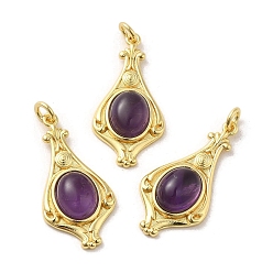 Amethyst Natural Amethyst Pendants, Teardrop Charms with Rack Plating Platinum Tone Brass Findings, Cadmium Free & Lead Free, 30x14.5x5.7mm, Hole: 2.7mm