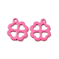 Hot Pink Spray Painted 201 Stainless Steel Charms, Clover Charms, Hot Pink, 12x11x1mm, Hole: 1.2mm