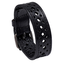 Black Vintage Hollow Out Leather Bracelet for Men - Unique Cycling Accessory, Black, 0.1cm
