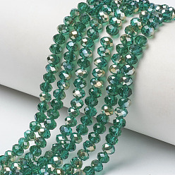 Green Electroplate Glass Beads Strands, Half Plated, Rainbow Plated, Faceted, Rondelle, Green, 2.5x2mm, Hole: 0.4mm, about 199pcs/strand, 13.4 inch(34cm)