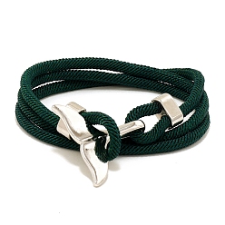 Dark Green Cotton Cord Bracelets, with Alloy Finding, Dark Green, 24-3/4 inch(63cm)