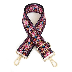 Cerise Polyester Jacquard Flower Bag Straps, with Golden Plated Alloy Swivel Clasps, Cerise, 80~130x5cm