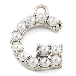 Letter G Подвески из искусственного жемчуга, с фурнитурой из экологически чистой латуни, без свинца и без кадмия, письмо амулеты, Буква G, 13.5x10.3x3 мм, отверстие : 1.4 мм