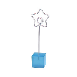 Sky Blue Metal Spiral Memo Clips, with Resin Base, Message Note Photo Stand Holder, for Table Decoration, Star, Sky Blue, 117mm