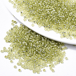 Yellow Green Glass Seed Beads, Fit for Machine Eembroidery, Silver Lined, Round, Yellow Green, 2.5x1.5mm, Hole: 1mm, about 20000pcs/bag