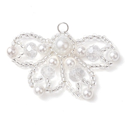 Белый Подвески из бисера и стеклянных жемчужин, бабочки подвески, белые, 26x40x6 мм
