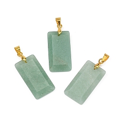 Зеленый Авантюрин Граненые подвески из натурального зеленого авантюрина, Прямоугольные подвески с латунными зажимами золотистого цвета, 25x13x4 мм, отверстие : 5x4 мм