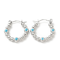 Темно-Голубой 304 круглые серьги-кольца из нержавеющей стали с эмалью для женщин, цвет нержавеющей стали, глубокое синее небо, 20.5x20x3 мм, штифты : 0.8 мм