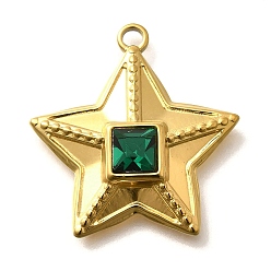 Изумруд 304 подвески из нержавеющей стали, со стразами, реальный 18 k позолоченный, ионное покрытие (ip), звезда, изумруд, 26x24.5x6 мм, отверстие : 2 мм