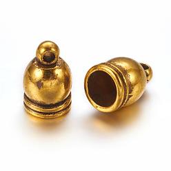 Antique Golden Tibetan Style Cord Ends, Cadmium Free & Lead Free, Column, Antique Golden, 12x7x7mm, Hole: 1mm, Inner Diameter: 6mm