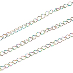 Rainbow Color Ion Plating(IP) 304 Stainless Steel Curb Chain, Soldered, with Spool,, Rainbow Color, 4x3x0.5mm, 82 Feet(25m)/roll