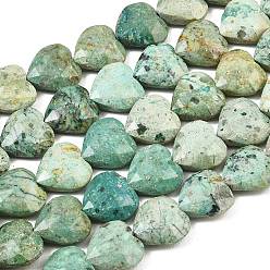 Peruvian Turquoise(Jasper) Бусы натуральная перуанская бирюза (яшма), граненые, сердце, 13~13.5x13.5x6 мм, отверстие : 1.2 мм, около 30 шт / нитка, 14.96'' (38 см)