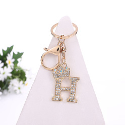Letter H Crystal Rhinestone Initial Letter with Crown Pendant Keychains, with Light Gold Alloy Findings, Letter.H, 10~10.5cm, alphabet: 40~46x20~45mm