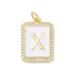 Letter X Brass Enamel Micro Pave Clear Cubic Zirconia Pendants, with Jump Ring, Real 18K Gold Plated, Rectangle Charm, Letter X, 20x13.5x2mm, Hole: 3.4mm