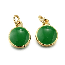 Зеленый Латунь эмаль прелести, с целью перехода в кольце, плоский круглый шарм, стойки покрытие, без кадмия и без свинца, долговечный, золотые, зелёные, 10x8x2 мм, отверстие : 2.6 мм