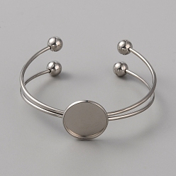 Stainless Steel Color 304 Stainless Steel Double Wire Cuff Bangle Makings, with Ball Tip, Flat Round Tray Settings, Blank Bangle Base, Stainless Steel Color, 1/8~3/4 inch(0.4~2cm), Inner Diameter: 2-1/2 inch(6.2cm), Tray: 20.2mm