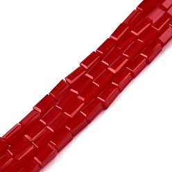 Red Opaque Solid Color Glass Beads Strands, Rectangle, Red, 4~5x2~3x2~3mm, Hole: 0.9mm, about 93~103pcs/strand, 17.32 inch~19.09 inch(44~48.5cm)
