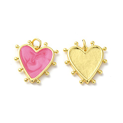 Camellia Rack Plating Brass Enamel Pendants, with Jump Ring, Lead Free & Cadmium Free, Heart Charm, Real 18K Gold Plated, Camellia, 19x18x3mm, Hole: 3.5mm