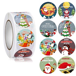 Colorful 8 Patterns Christmas Theme Round Dot Paper Adhesive Decorative Stickers Roll Tape, for Card-Making, Scrapbooking, Diary, Planner, Envelope & Notebooks, Colorful, 25mm, 500pcs/roll