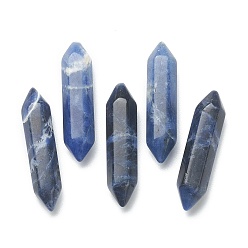 Sodalite Faceted Natural Sodalite Beads, Healing Stones, Reiki Energy Balancing Meditation Therapy Wand, Double Terminated Point, for Wire Wrapped Pendants Making, No Hole/Undrilled, 35~36x8~9x8~9mm
