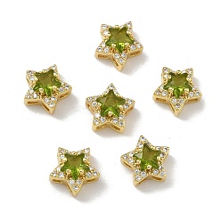 Цвет Оливы Латунные микро проложить кубического циркония слайд прелести, звезда, со стеклом, без кадмия и без свинца, стойки покрытие, долговечный, золотые, оливковый, 10x10.5x7.3 мм, отверстие : 1.7x1.9 мм