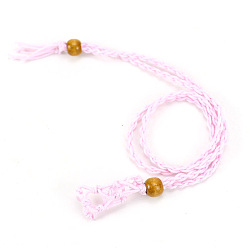 Pearl Pink Adjustable Braided Cotton Cord Macrame Pouch Necklace Making, Interchangeable Stone, with Wood Bead, Pearl Pink, 27-1/2 inch(700mm)