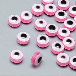 Flamingo Resin Beads, Flat Round, Evil Eye, Flamingo, 10~11x5~7mm, Hole: 2mm