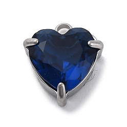 Капри Синий 304 из нержавеющей стали горный хрусталь подвески, сердце, цвет нержавеющей стали, Капри синий, 11x9.5x5 мм, отверстие : 1.6 мм