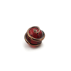 Dark Red Retro Czech Glass Beads, Red Copper Metal Wrapped Beads, Round, Dark Red, 10mm