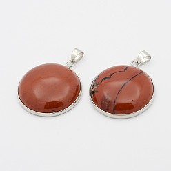 Red Jasper Natural Red Jasper Half Round Pendant, with Platinum Plated Brass Finding, 34x29x8mm, Hole: 6x4mm