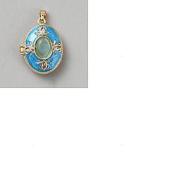 Sky Blue 1Pc Brass Enamel Locket Pendants, with Rhinestone and Resin, Oval Charms, Golden, Sky Blue, 22x17x8mm, Hole: 5x3mm