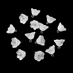 Белый Стеклянные прелести, цветок, с латунной петлей платинового тона и блестящей пудрой, градиент цвета, белые, 10.5x11 мм, отверстие : 2 мм