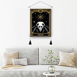 Sun Tarot Polyester Skull Pattern Wall Hanging Tapestry, for Bedroom Living Room Decoration, Rectangle, Sun, Picture: 500x350mm