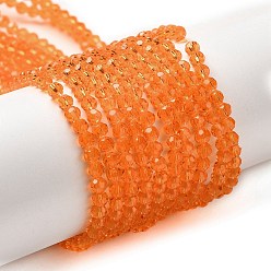 Dark Orange Transparent Glass Beads Strands, Faceted(32 Facets), Round, Dark Orange, 3~3.5mm, Hole: 0.6mm, about 174~175pcs/strand, 21.18~21.34 inch(53.8~54.2cm)
