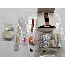 Mixed Color CRASPIRE DIY Stamp Making Kits, Including Glass Jar Glass Bottle for Bead Containers, Sealing Wax Particles, Wood Wax Furnace, Iron Pigment Stirring Rod Spoon, Plastic Glisten Gel Pen, Mixed Color, 5.8x3.7cm, 2pcs