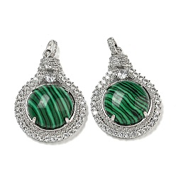 Малахит Синтетический малахит с подвесками из прозрачного кубического циркония, подвески для лампочек со стойкой, латунные фурнитуры, платина, без кадмия и без свинца, 35x25x8.8~9.6 мм, отверстие : 2.8x3.9 мм