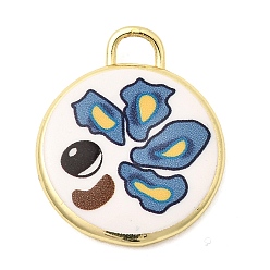 Цветок Латунные подвески с принтом, плоские круглые прелести, долговечный, реальный 18 k позолоченный, цветок, 20x17x3 мм, отверстие : 3x3 мм