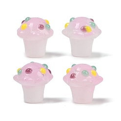 Бледно-Розовый Стеклянные бугорчатые бусины, мороженое, с эмалью, окрашенный и сердечный, розовый жемчуг, 13.5x13 мм, отверстие : 1.6 мм