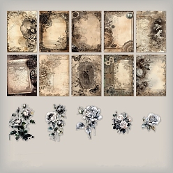 White Flower Scrapbook Paper Pads & PET Stickers Set, for DIY Album Scrapbook, Background Paper, Diary Decoration, White, 140x100mm, 30pcs/set
